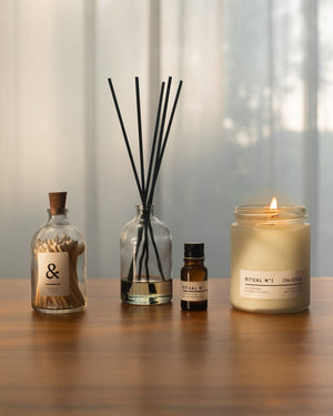 RITUAL N°1 | Monthly Mood Kit (50 HR Burn Scented Candle + 10ml Body Safe Essential Oil + 60 Bespoke Matches/Diffuser Jar)